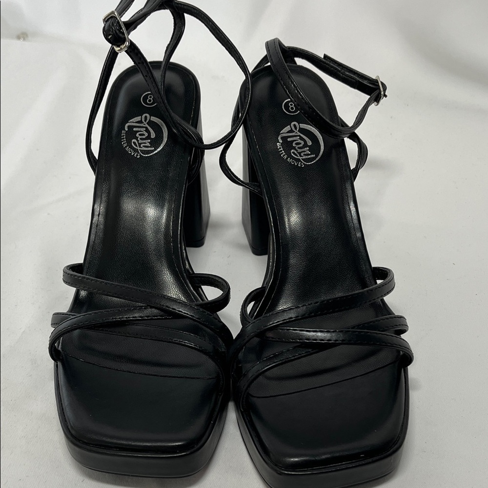 Trary Black Strappy Heels